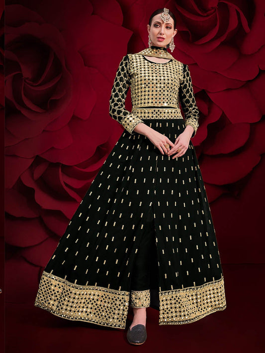 Women's Black Heavy Embroidered Pant Style Anarkali Suit