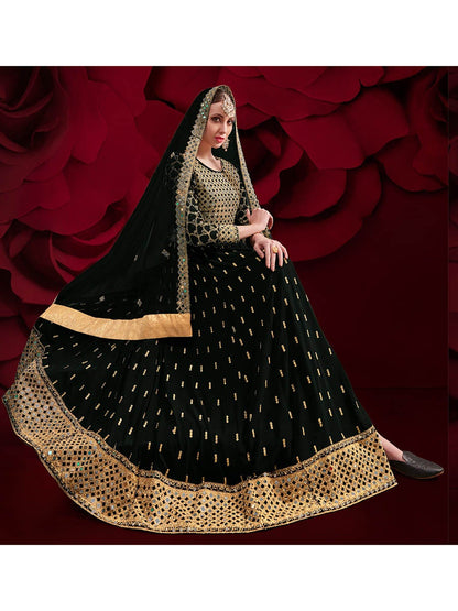 Women's Black Heavy Embroidered Pant Style Anarkali Suit