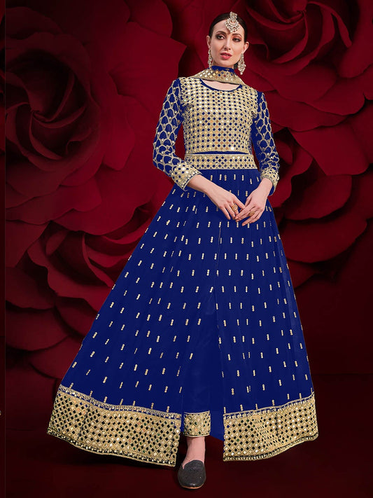 Women's Royal Blue Heavy Embroidered Pant Style Anarkali Suit