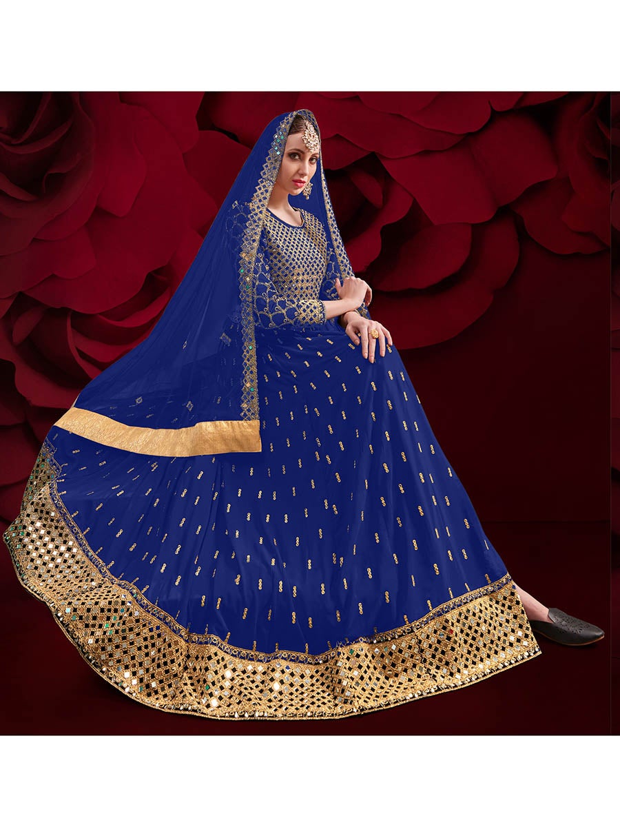 Women's Royal Blue Heavy Embroidered Pant Style Anarkali Suit