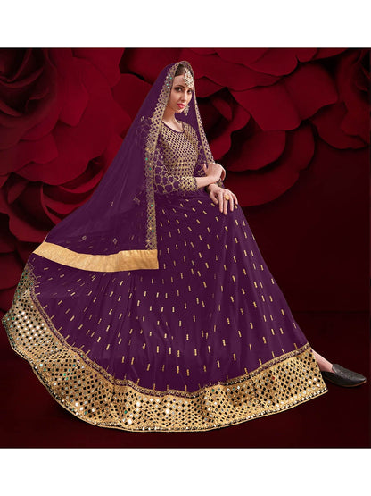 Women's Violet Heavy Embroidered Pant Style Anarkali Suit