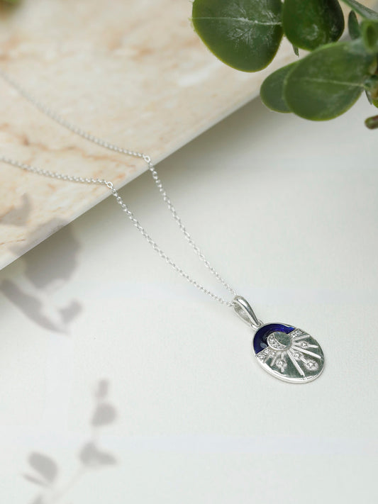 Women's Sterling Silver Blue Enamelled Celestial Necklace - Priyaasi