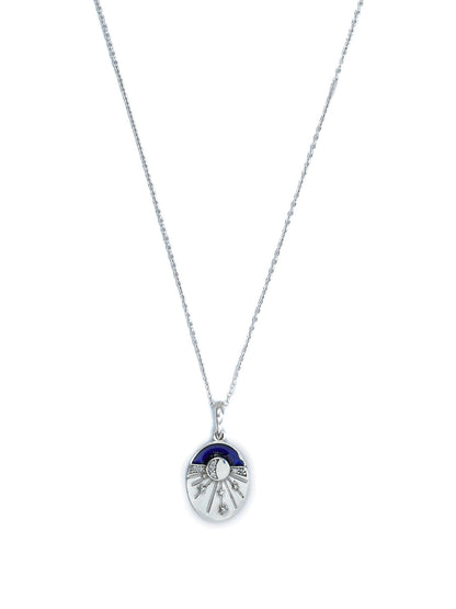 Women's Sterling Silver Blue Enamelled Celestial Necklace - Priyaasi