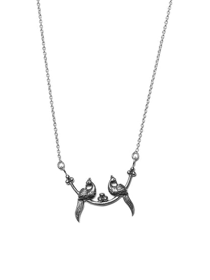 Women's Oxidised Silver Peacock Necklace - Priyaasi