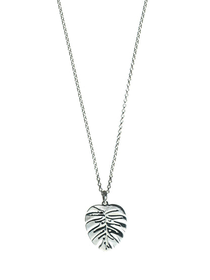 Women's Engraved Leaf Oxidised Silver Pendant Necklace - Priyaasi