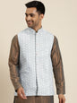 Men's Silk Blend Grey Embroidered ONLY Nehrujacket