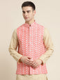 Men's Silk Blend Peach Embroidered ONLY Nehrujacket