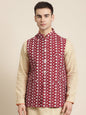 Men's Silk Blend Maroon Embroidered ONLY Nehrujacket