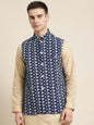 Men's Silk Blend Navy Blue Embroidered ONLY Nehrujacket