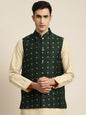 Men's Cotton Dark Green Self Design Only Nehru Jacket