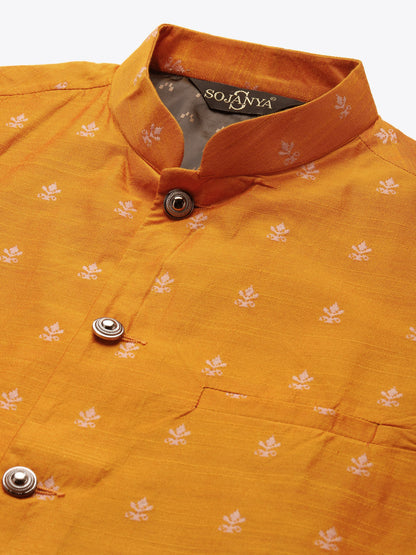 Men's Cotton Orange Self Design Only Nehru Jacket