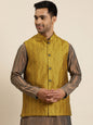 Men's Jacquard Silk Mustard Self Design ONLY Nehrujacket