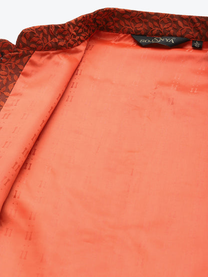 Men's Jacquard Silk Orange Self Design ONLY Nehrujacket