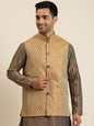 Men's Jacquard Silk Mustard Self Design ONLY Nehrujacket