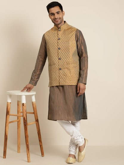 Men's Jacquard Silk Mustard Self Design ONLY Nehrujacket