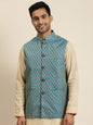 Men's Jacquard Silk Peacock Blue Self Design ONLY Nehrujacket