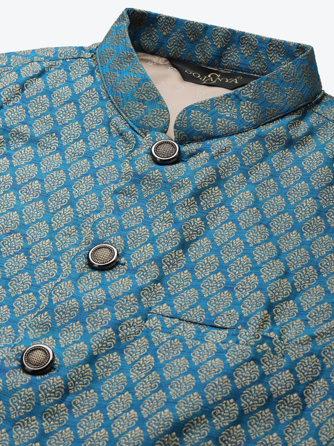 Men's Jacquard Silk Peacock Blue Self Design ONLY Nehrujacket