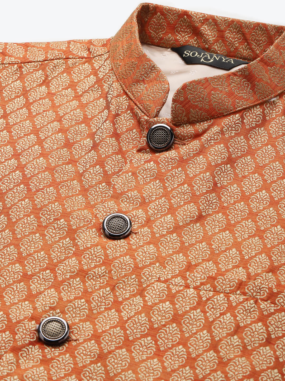 Men's Jacquard Silk Orange Self Design ONLY Nehrujacket