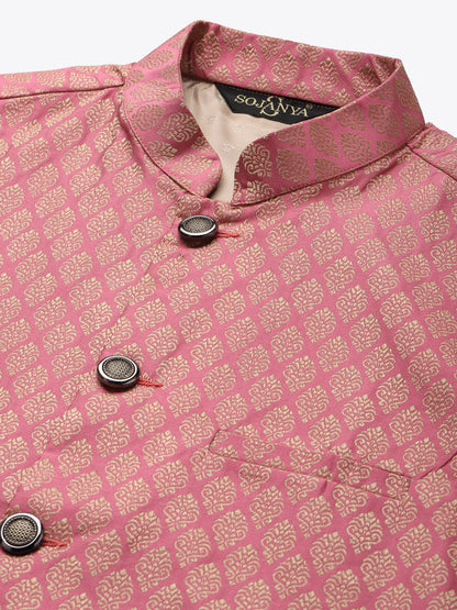 Men's Jacquard Silk Pink Self Design ONLY Nehrujacket