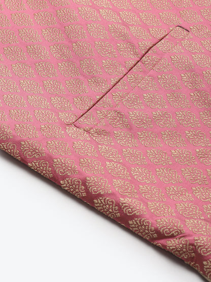 Men's Jacquard Silk Pink Self Design ONLY Nehrujacket