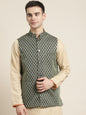 Men's Jacquard Silk Dark Green Self Design ONLY Nehrujacket