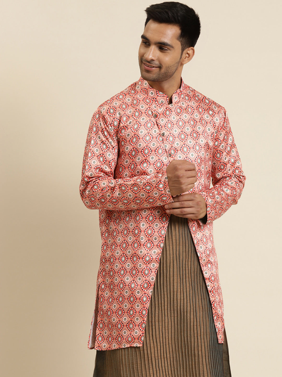 Men's Silk Blend Peach ONLY Sherwani Jacket