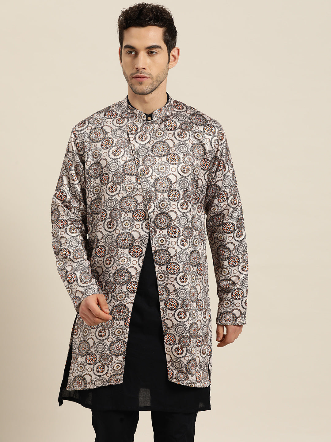 Men's Silk Blend Beige ONLY Sherwani Jacket