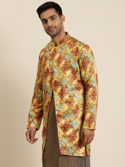 Men's Silk Blend Yellow ONLY Sherwani Jacket