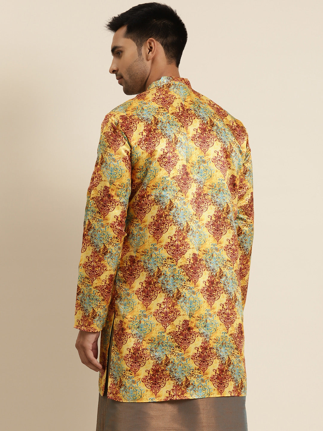 Men's Silk Blend Yellow ONLY Sherwani Jacket