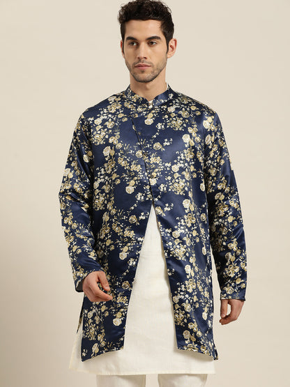 Men's Silk Blend Navy Blue ONLY Sherwani Jacket