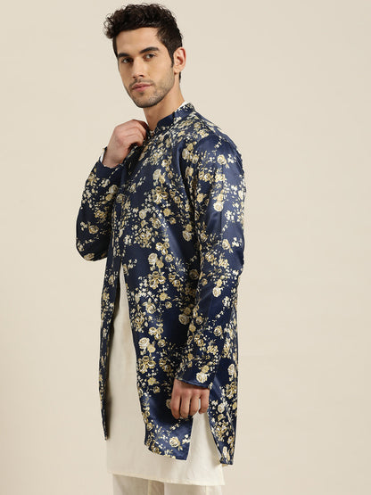 Men's Silk Blend Navy Blue ONLY Sherwani Jacket