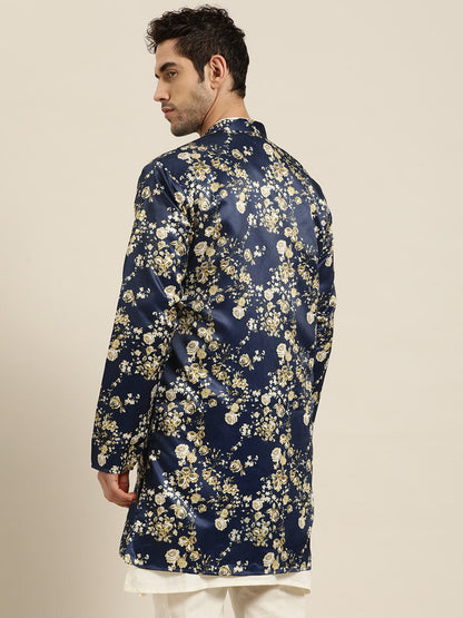 Men's Silk Blend Navy Blue ONLY Sherwani Jacket