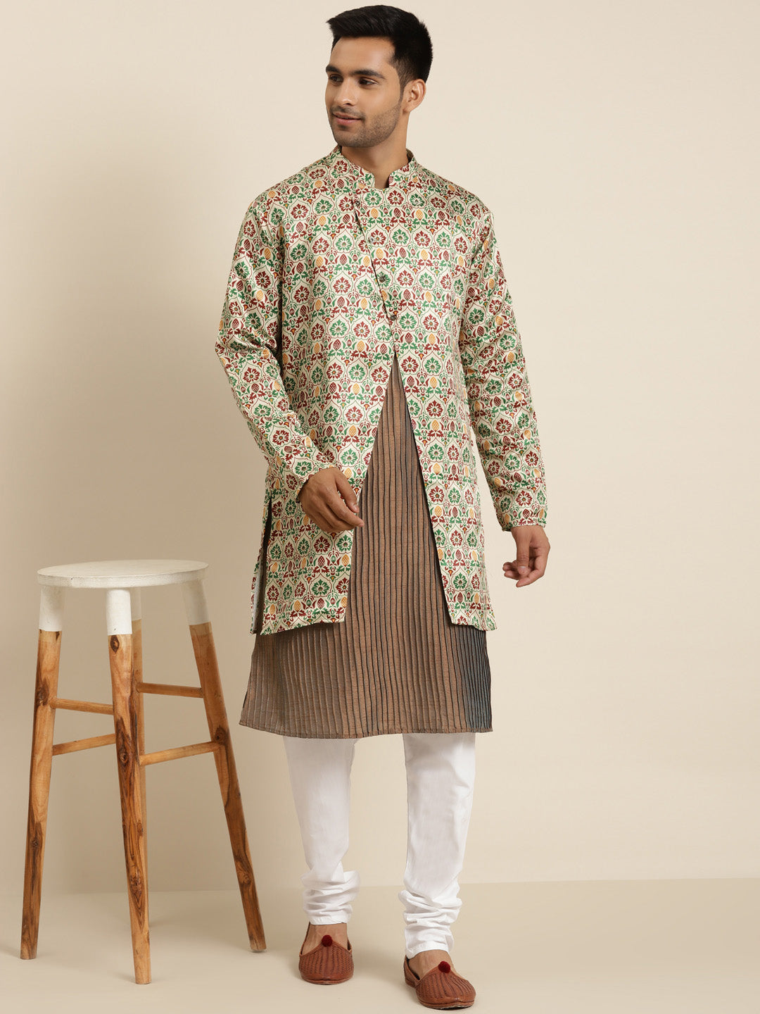 Men's Silk Blend Fawn ONLY Sherwani Jacket