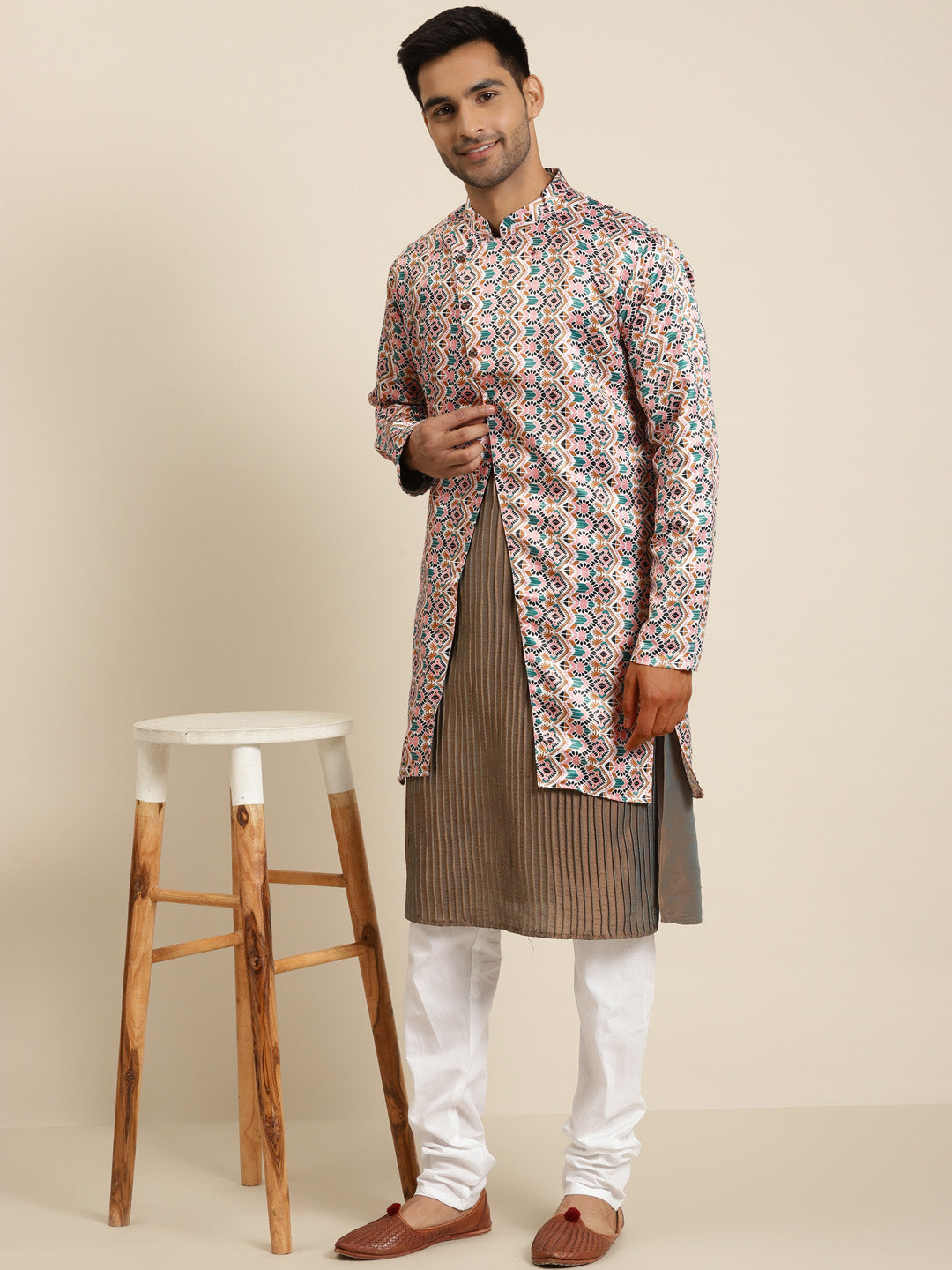 Men's Silk Blend White ONLY Sherwani Jacket