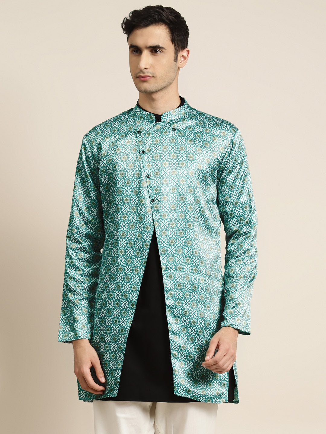 Men's Silk Blend Green Only Sherwani Jacket