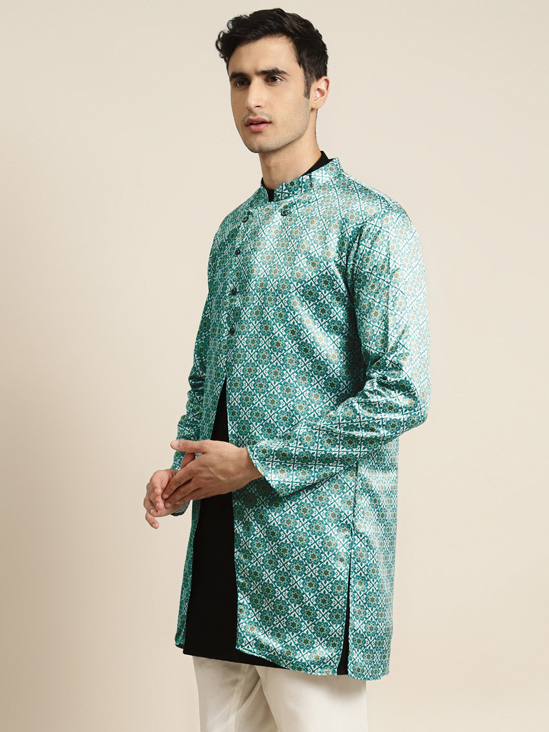 Men's Silk Blend Green Only Sherwani Jacket