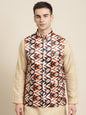 Men's Silk Blend Cream Printed ONLY Nehru Jacket