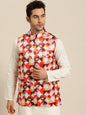 Men's Silk Blend Off white Printed ONLY Nehru Jacket