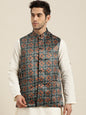 Men's Silk Blend Botell Green Printed ONLY Nehru Jacket