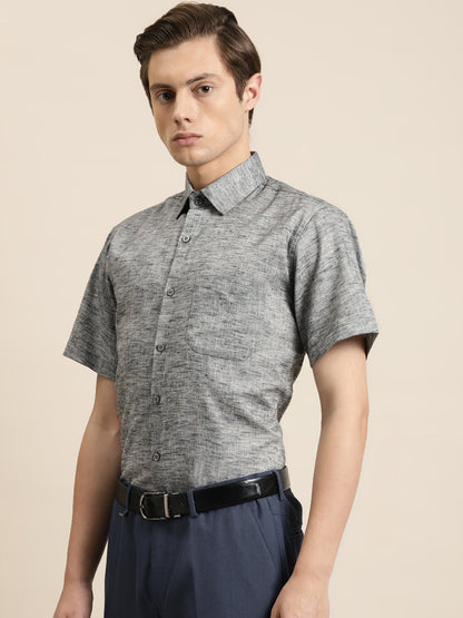 Men's Cotton Blend Grey Classic Formal Shirt