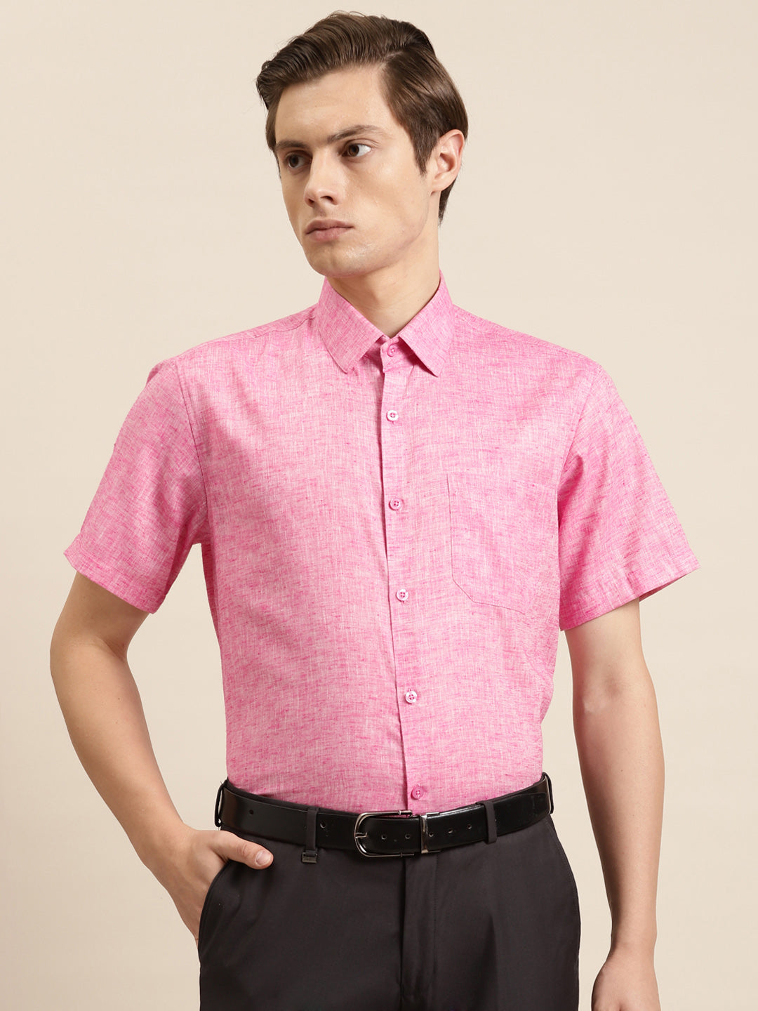 Men's Cotton Blend Pink Classic Formal Shirt