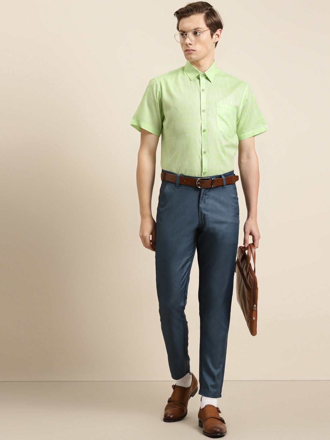 Men's Cotton Blend Lime Green Classic Formal Shirt