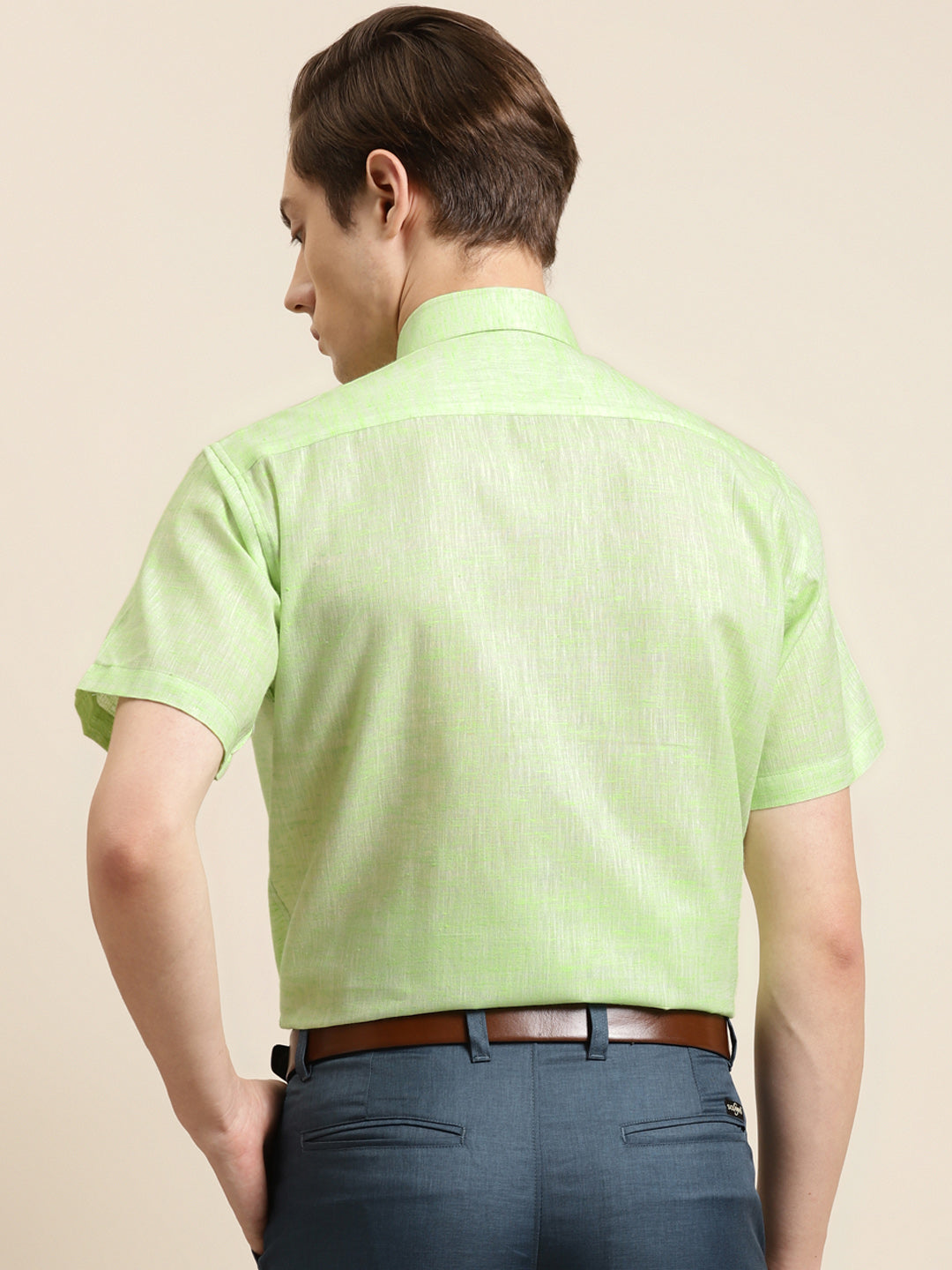 Men's Cotton Blend Lime Green Classic Formal Shirt