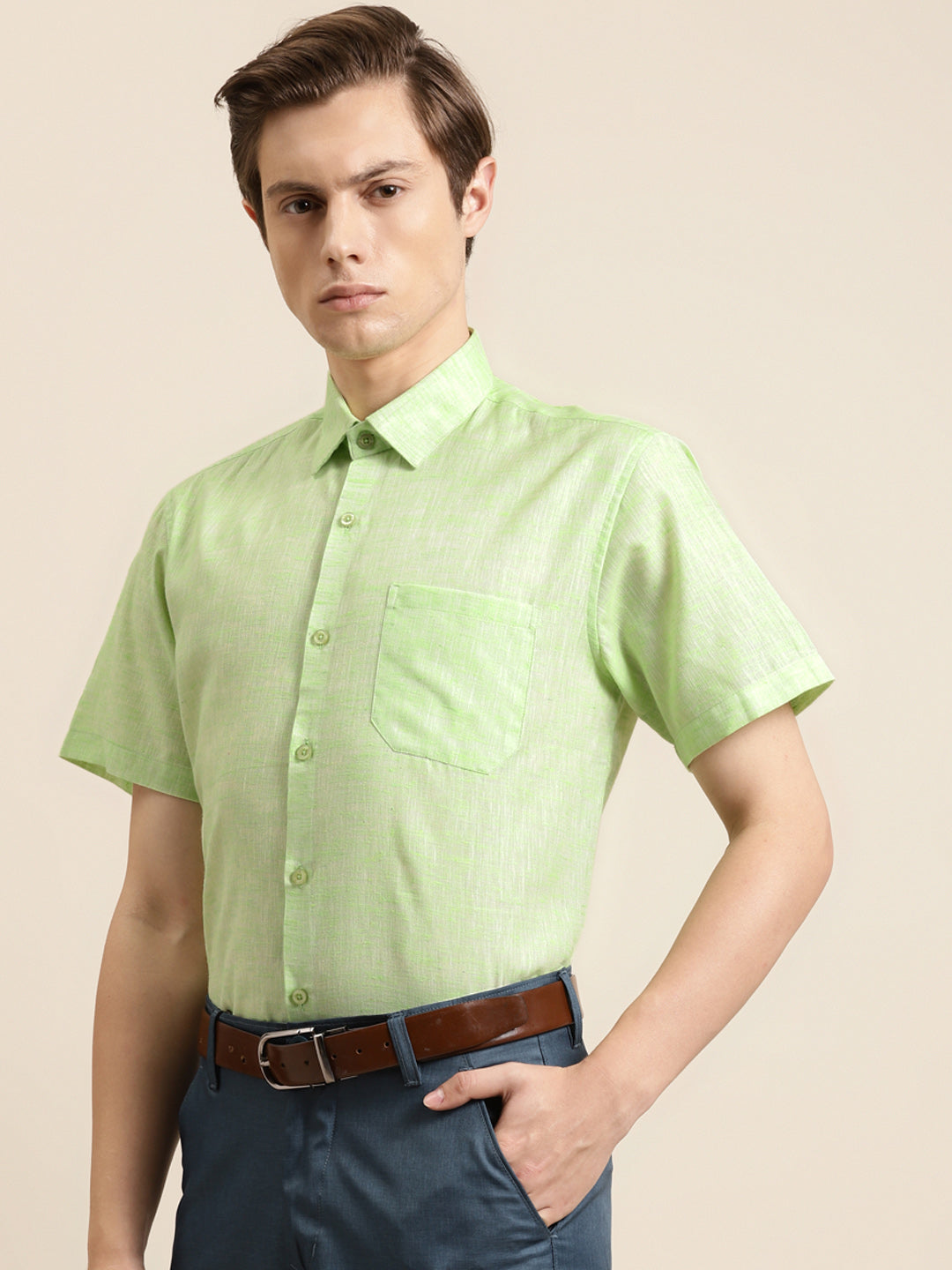 Men's Cotton Blend Lime Green Classic Formal Shirt