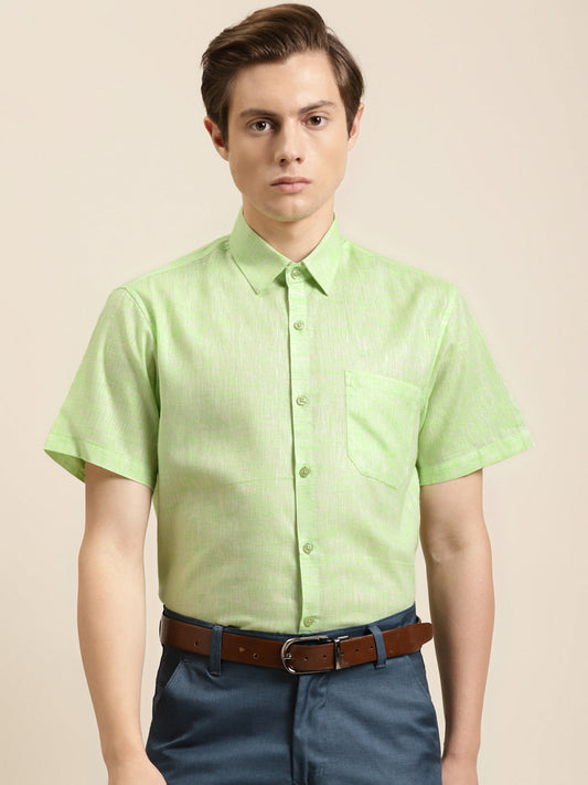 Men's Cotton Blend Lime Green Classic Formal Shirt