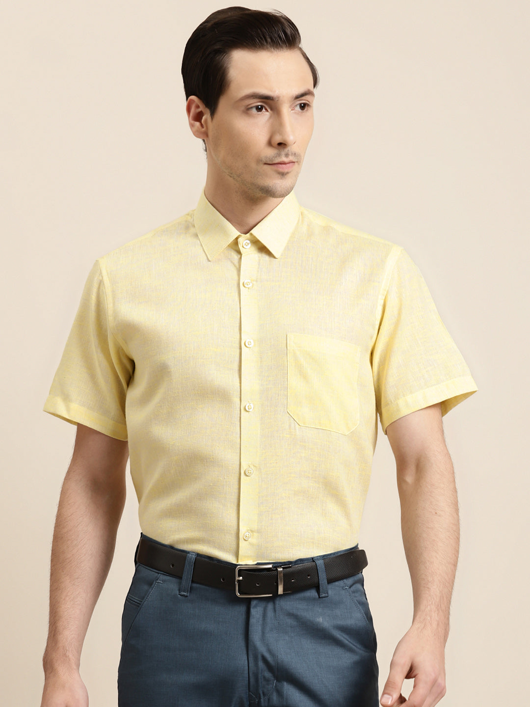 Men's Cotton Blend Lemon Classic Formal Shirt