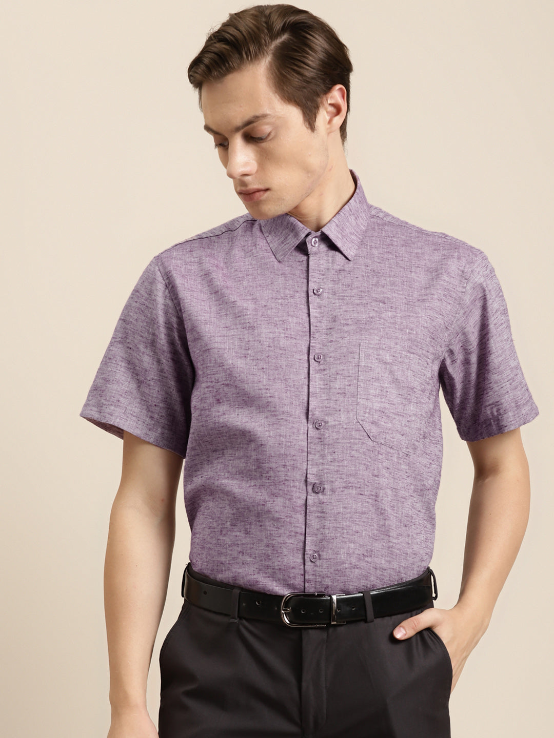 Men's Cotton Blend Purple Classic Formal Shirt