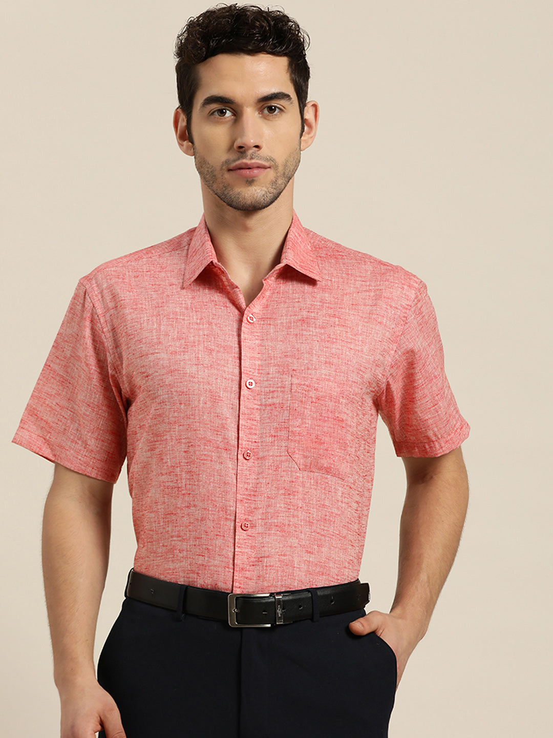 Men's Cotton Blend Peach Classic Formal Shirt