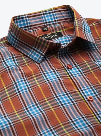 Men's Cotton Rust & Blue Formal Shirt