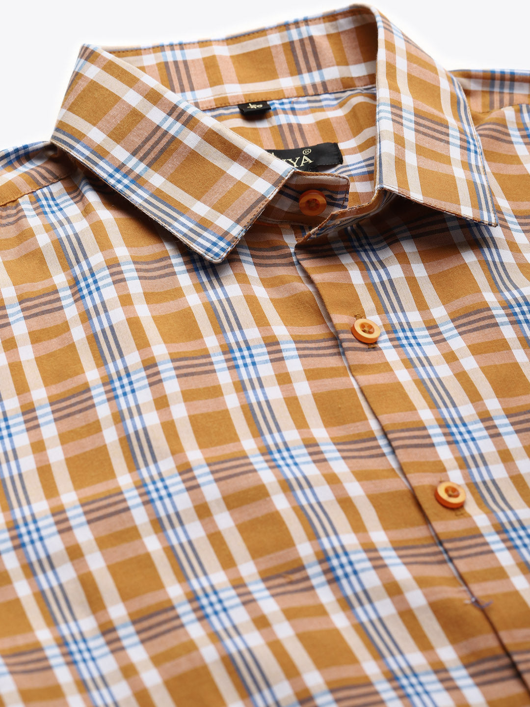 Men's Cotton Mustard & White Formal Shirt